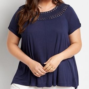 Navy crochet detail top